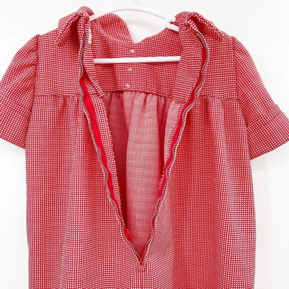 Handmade Vintage 50s 60s Peter Pan Collar Dress Red‎ Size 2T Short Sleeve Zip